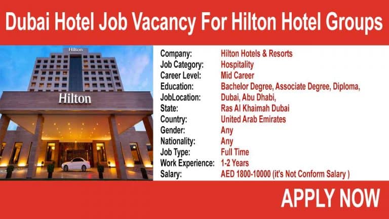 Dubai Hotel Job Vacancy For Hilton Hotel Groups