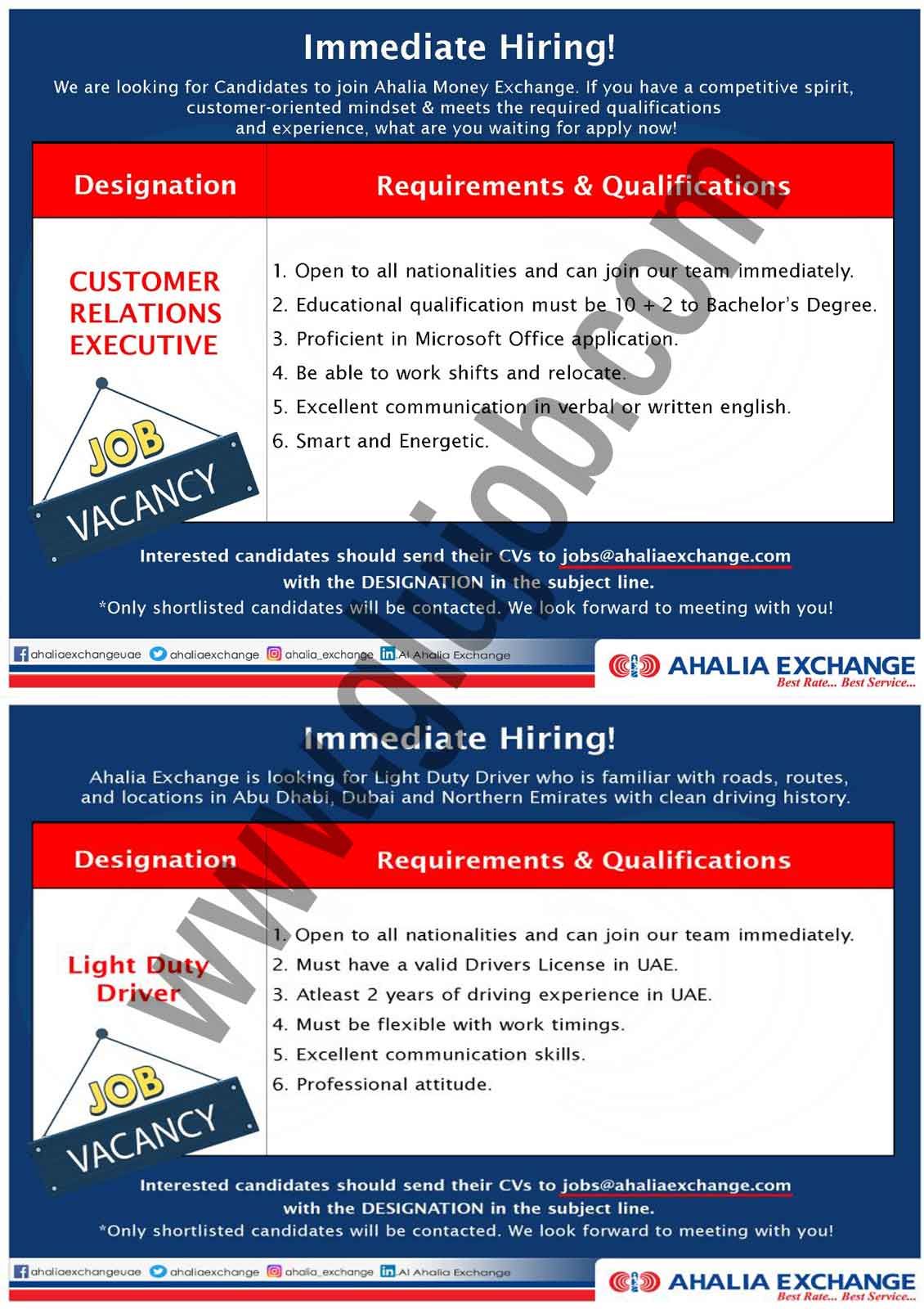 Ahalia Exchange Career Dubai 2022