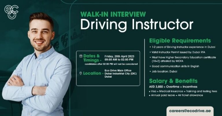 Eco Driving School Walk In Interview in Dubai 2023