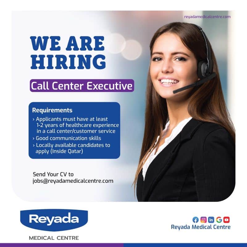 Reyada Medical Center Doha Hiring Call Center Executive 2023 | Urgent Recruitment