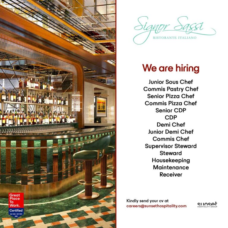 Signor Sassi Dubai Restaurant Jobs 2023