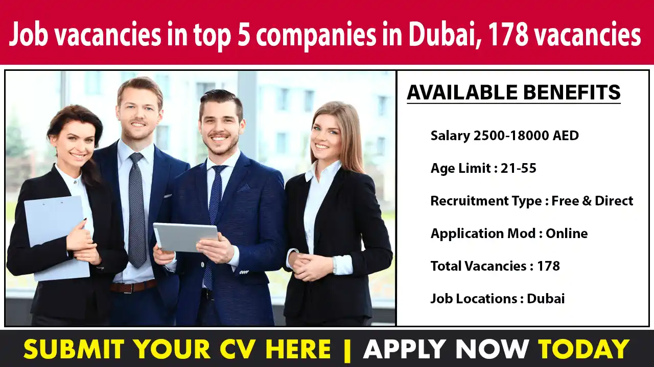 Job vacancies in top 5 companies in Dubai, 178 vacancies