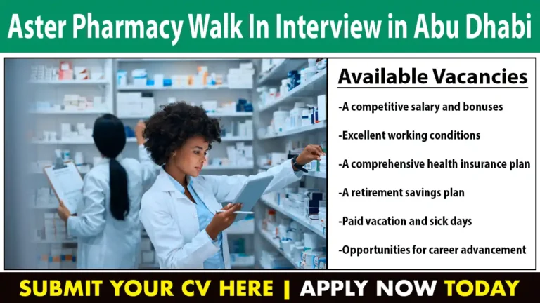 Aster Pharmacy Walk In Interview in Abu Dhabi
