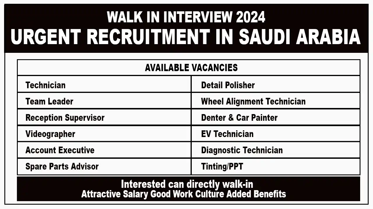 Royal Swiss Auto Services Walk in interview in Saudi Arabia 2024