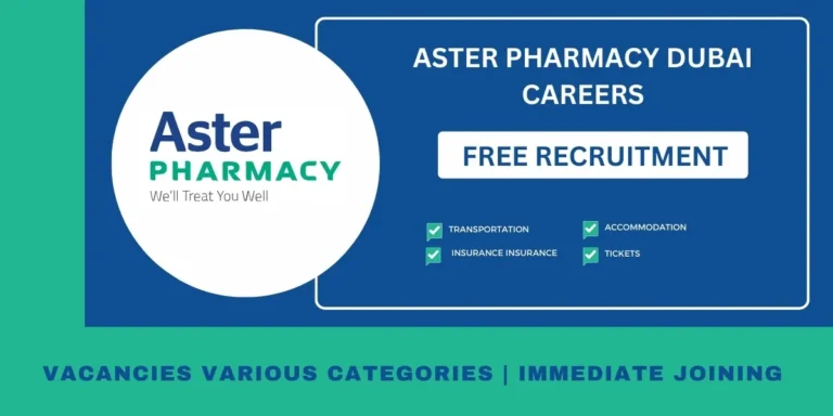 Aster Pharmacy Dubai Job Vacancies: Staff Free Recruitment