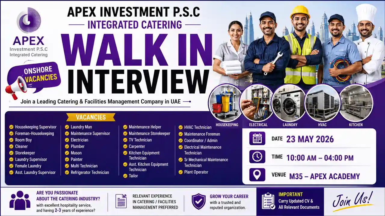 APEX Investment P.S.C Integrated Catering Careers 2026